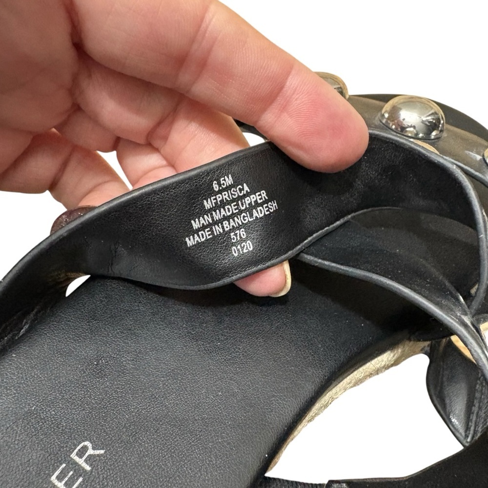 MARC FISHER Prisca Black Slide Espadrille Sandals with Silver Accents Size 6.5 - Picture 6 of 8